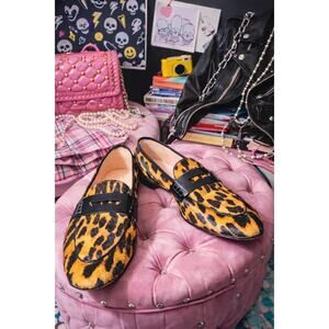 J.Crew Leopard Print Penny Loafers Women’s 7 Calf Hair Leather Shoes Preppy